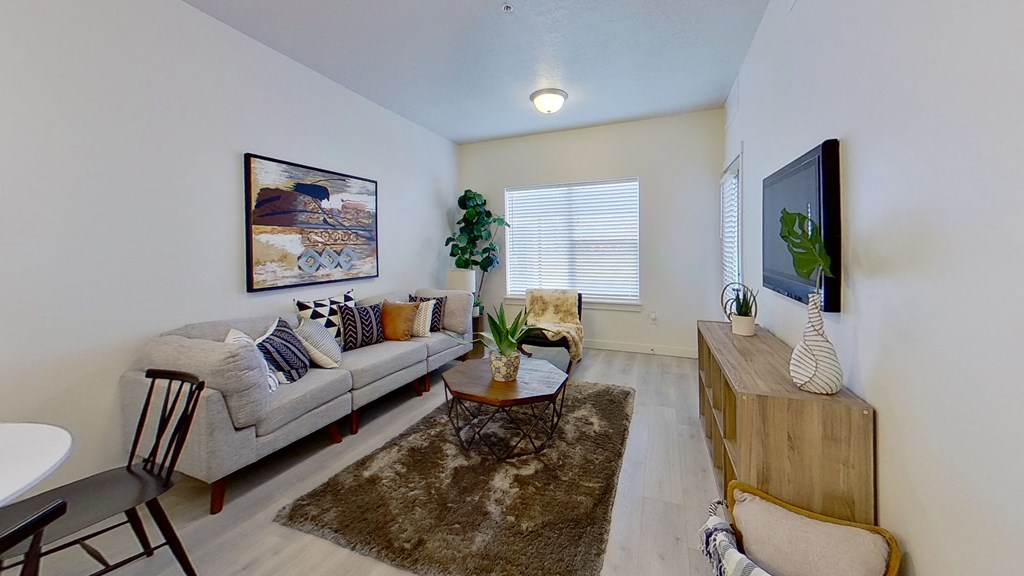 a living room with a couch and a tv