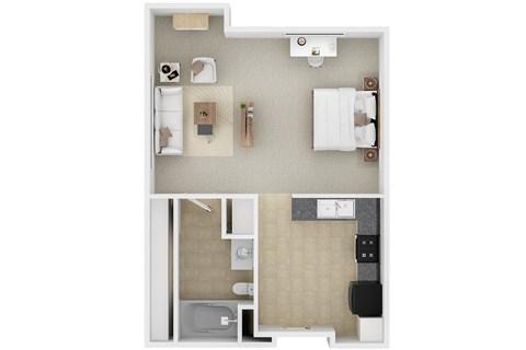 Cresta North Valley Apartments in Albuquerque, NM 3D floor plan of a Cresta North Valley apartment studio in Albuquerque, NM