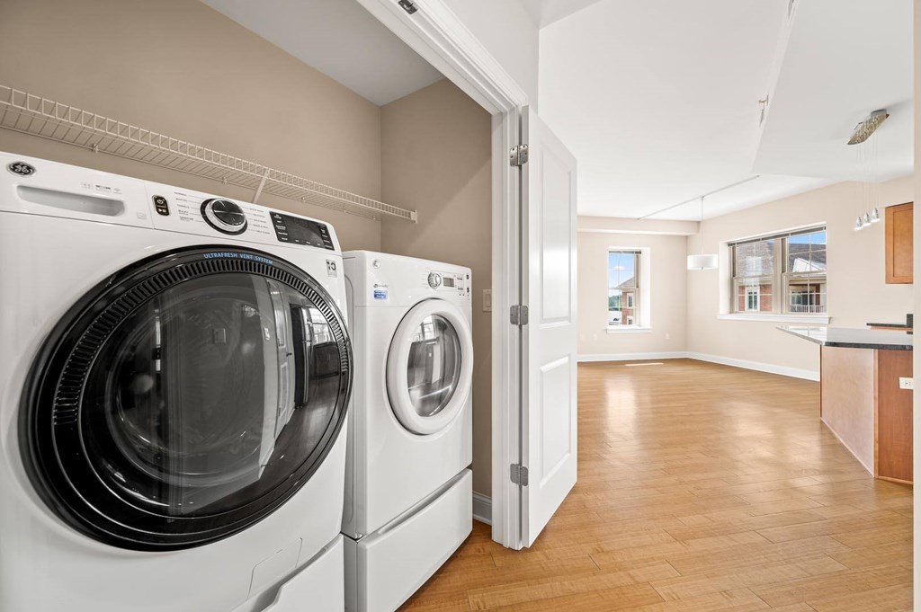 A laundry room with a washer and dryer.
