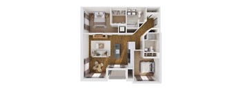 A floor plan of a house with a kitchen, living room, and two bedrooms.
