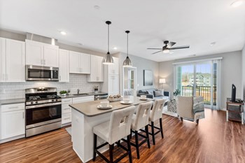 Open concept layout with kitchen and living area filled with natural light - Photo Gallery 3