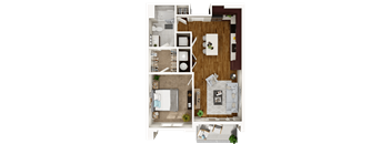 A floor plan of a house with a kitchen, living room, and bedrooms.