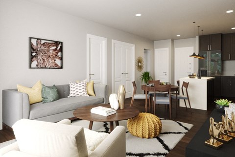open concept kitchen and living room