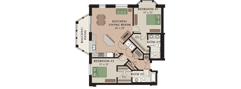 a floor plan of a bedroom apartment with a bathroom and a living room
