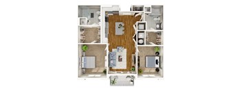 A collage of different room layouts with a kitchen, living room, and bathroom.