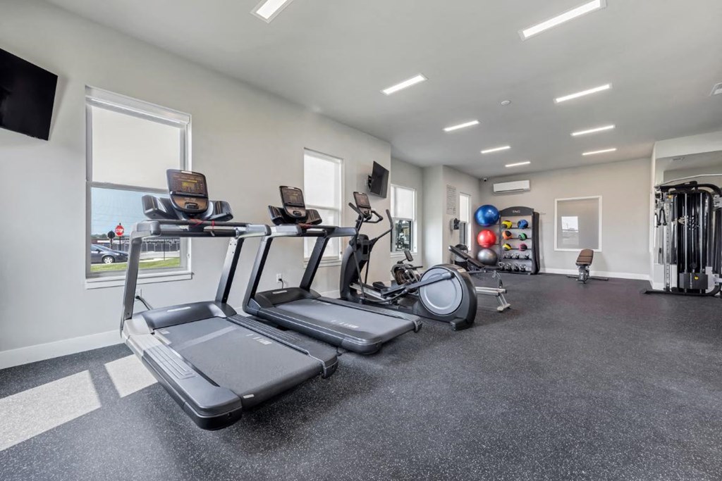 the gym at The Prairie Luxury Apartments, Dardenne Prairie, MO