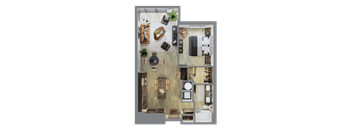 3d floor plan of a house with a bedroom and a living room at Bemiston Place Apartments, Missouri, 63105