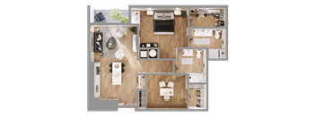a 3d rendering of a floor plan of a house at Bemiston Place Apartments, Missouri