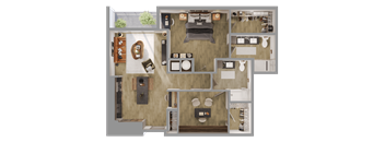 a 3d floor plan of a house with a bedroom and a living room at Bemiston Place Apartments, Clayton