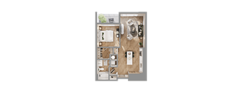 a floor plan of a bedroom with a bathroom and a living room at Bemiston Place Apartments, Clayton Missouri