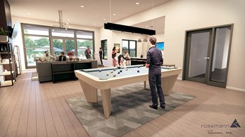 Clubroom with Pool Table, Lounge Seating, Light Wood Grain Vinyl Flooring - Photo Gallery 5