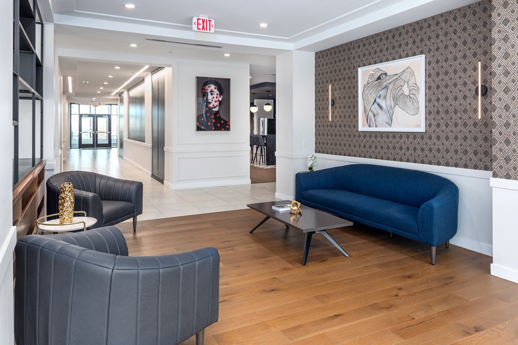 a lobby with couches and a coffee table at 2200 LaSalle Apartments, St Louis, MO, 63104
