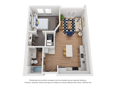 1 bed 1 bath 614 Sq. Ft. A1 Floor Plan at 2200 LaSalle, St Louis, 63104