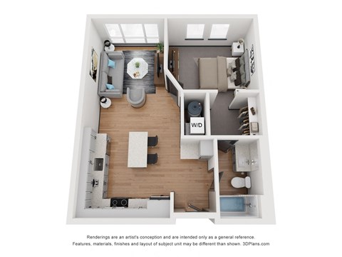 1 bed 1 bath 626 Sq. Ft. A3 Floor Plan at 2200 LaSalle, St Louis