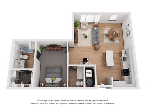 1 bed 1 bath 849 Sq. Ft. A5 Floor Plan at 2200 LaSalle, Missouri, 63104