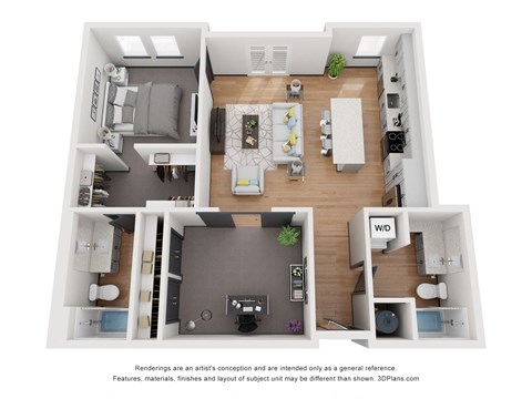 2 bed 2 bath 997 Sq. Ft. B1 Floor Plan at 2200 LaSalle, St Louis, MO