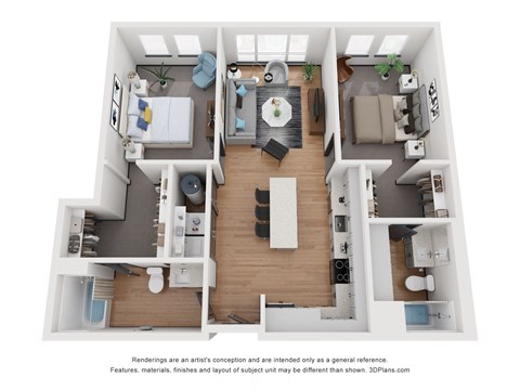 2 bed 2 bath 1,025 Sq. Ft. B2 Floor Plan at 2200 LaSalle, St Louis, 63104