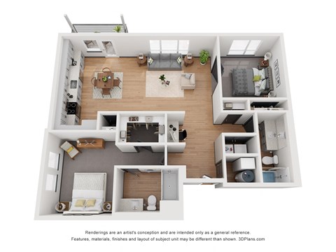 2 bed 2 bath 1,138 Sq. Ft. B3 Floor Plan at 2200 LaSalle, St Louis, Missouri