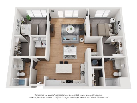2 bed 2 bath 1,162 Sq. Ft. B5 Floor Plan at 2200 LaSalle, St Louis