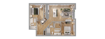 a 3d drawing of a floor plan of a house at Bemiston Place Apartments, Clayton Missouri