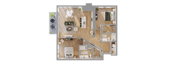 a 3d rendering of a floor plan of a house at Bemiston Place Apartments, Clayton Missouri