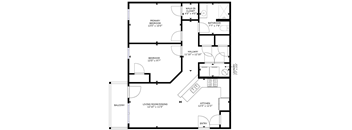 A black and white floor plan of a house with labeled rooms.
