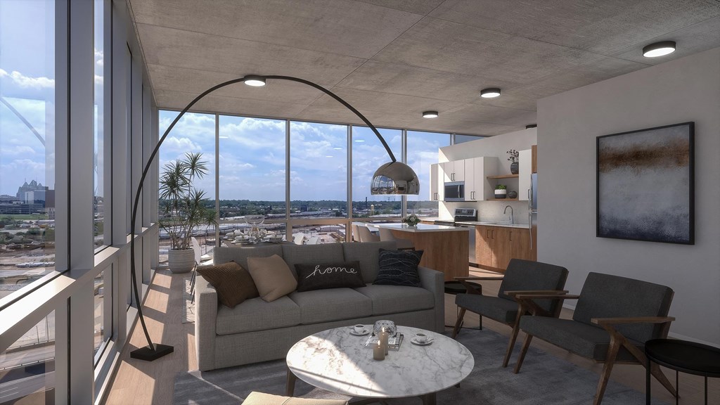floor to ceiling windows and sweeping views of Downtown St. Louis at One Foundry Way, St. Louis, 63110