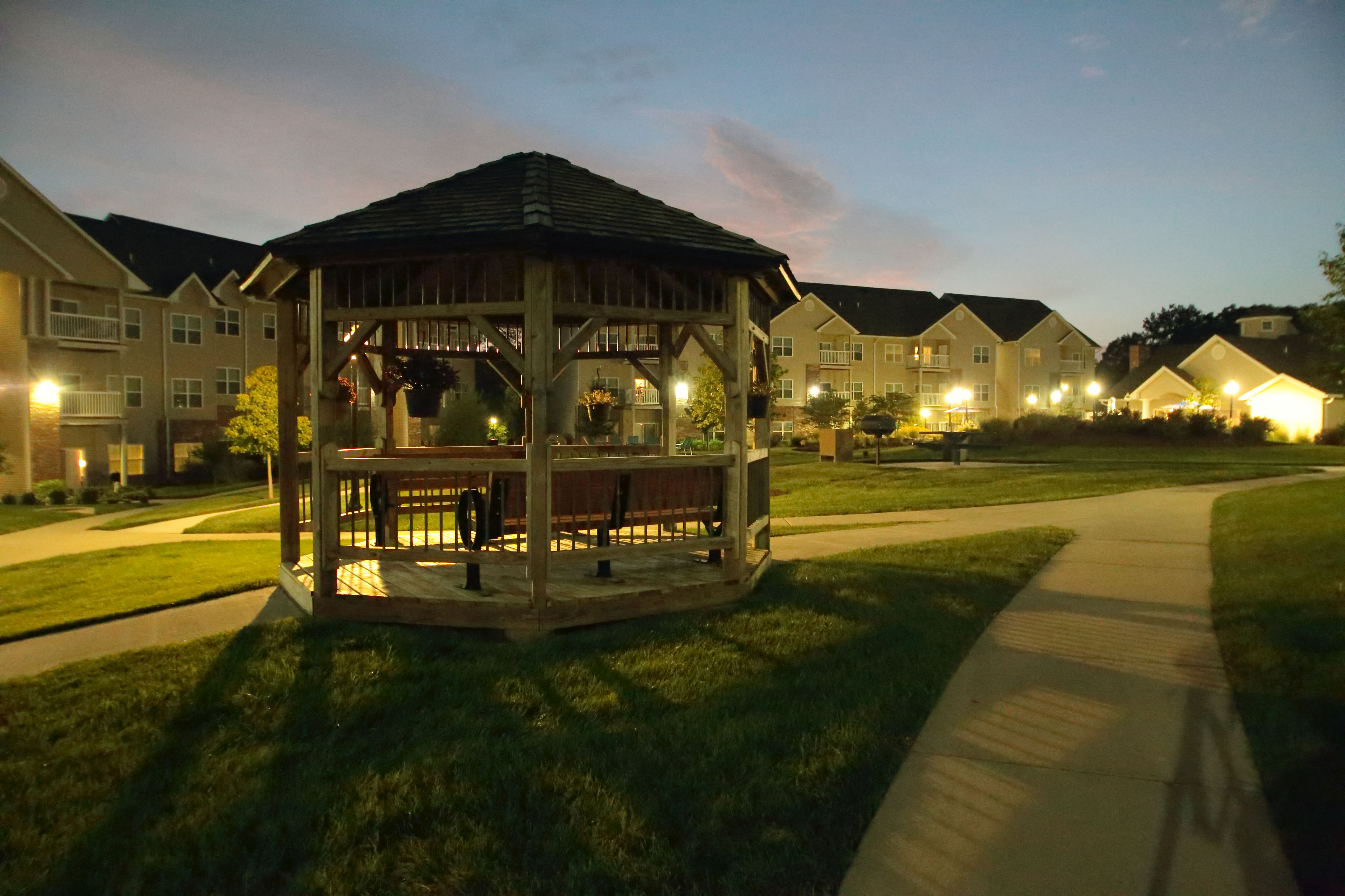 picture of gazebo in grass at dusk at Villas At Crystal Lake, Swansea, 62226