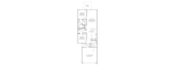 A floor plan of a house with a living and dining room, two bedrooms, a bathroom, a kitchen, a laundry room, and a 2 car garage.