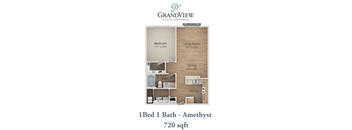 1 bed 1 bath apartment floor plan  grandview apartments at GrandView Flats and Townhomes, Indiana