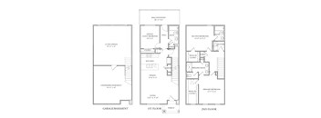 A floor plan of a two-story house with a garage and basement.