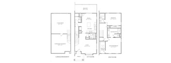 A floor plan of a two story house with a garage.