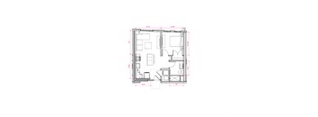 1  Bed   1  Bath   533 Sq. Ft. Barcelona VI - South A3e  Floor Plan at Expo at Forest Park, St. Louis, MO, 63112