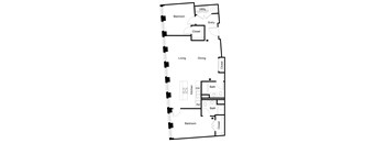 A black and white drawing of a house floor plan.