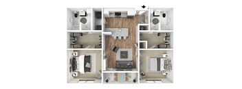 Dynamic 2  Bed   2  Bath   1,220 Sq. Ft. Floor Plan at Bold on the Blvd, St. Peters