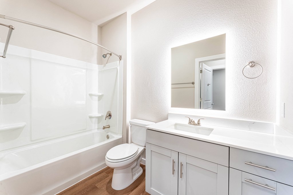 modern bathroom at Pure Lowell, Lowell, 72745