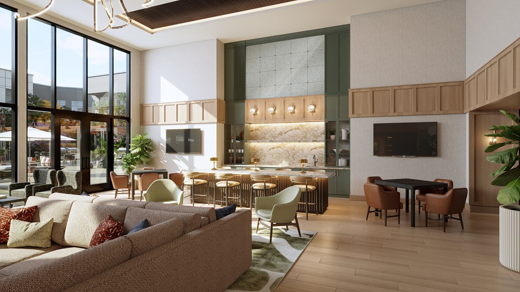 Elegant Clubroom with TV and Workspace