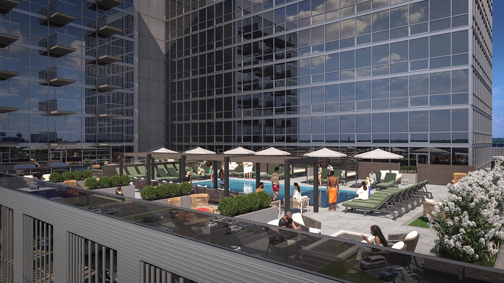 pool, cabanas and grilling stations  at One Foundry Way, St. Louis, Missouri