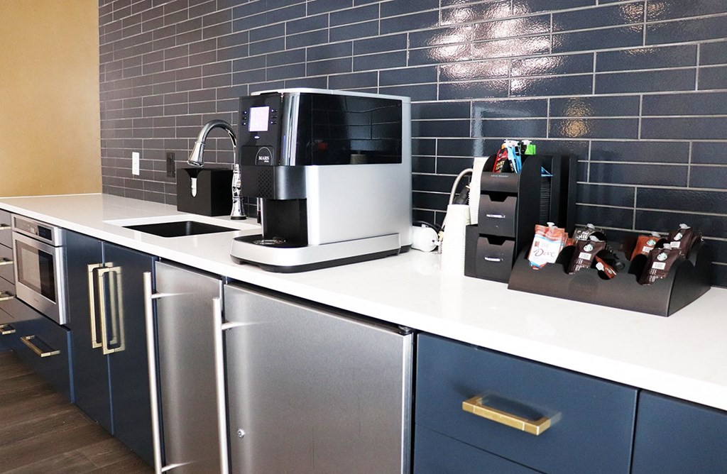 Clubhouse Kitchen with coffee bar at The Euclid, St Louis