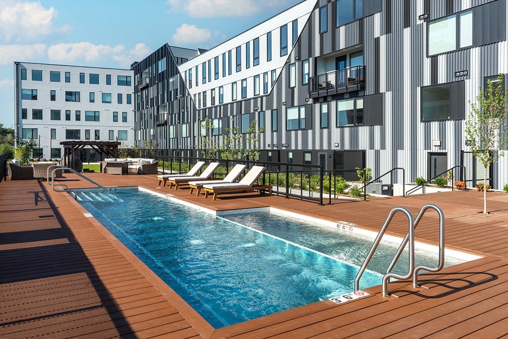 Steelcote Flats pool and pool deck at Steelcote Square, St. Louis, Missouri
