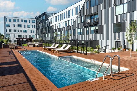 Steelcote Flats pool and pool deck at Steelcote Square, St. Louis, Missouri