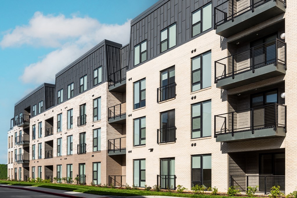 modern apartment buildings on a city street