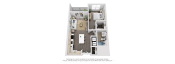 a 1 bedroom floor plan at The Flats & Terraces at Wildhorse Village, Chesterfield