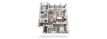 a 3d floor plan of a 1 bedroom apartment at The Flats & Terraces at Wildhorse Village, Chesterfield, MO 63005