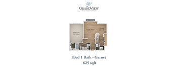 the grandview floor plan  1 bed 1 bath  625 sq ft at GrandView Flats and Townhomes, Indiana