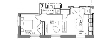 A2 Floor Plan at The Georgian Apartments, St Louis, MO