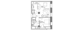 GE 110 Floor Plan at The Georgian Apartments, St Louis, MO, 63104