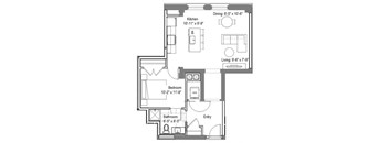 GE 105 Floor Plan at The Georgian Apartments, St Louis, MO