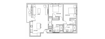 2 bed 2 bath Olive Floor Plan at Hibernia Apartments, St Louis