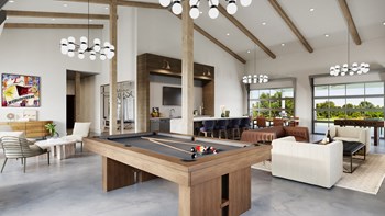 Community Clubroom, with Pool Table, Vaulted Ceilings, Grey Concrete Floors - Photo Gallery 4
